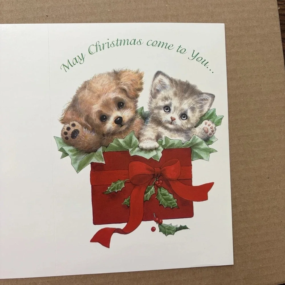 Vintage 90s Giordano Studios Christmas Greeting Cards Unused Moon Kitten Santa